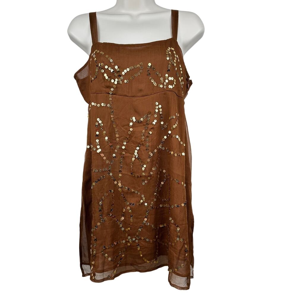 J. Marco Silk Babydoll Cami Blouse Top VTG Y2K Embellished XS Brown Fairy Grunge